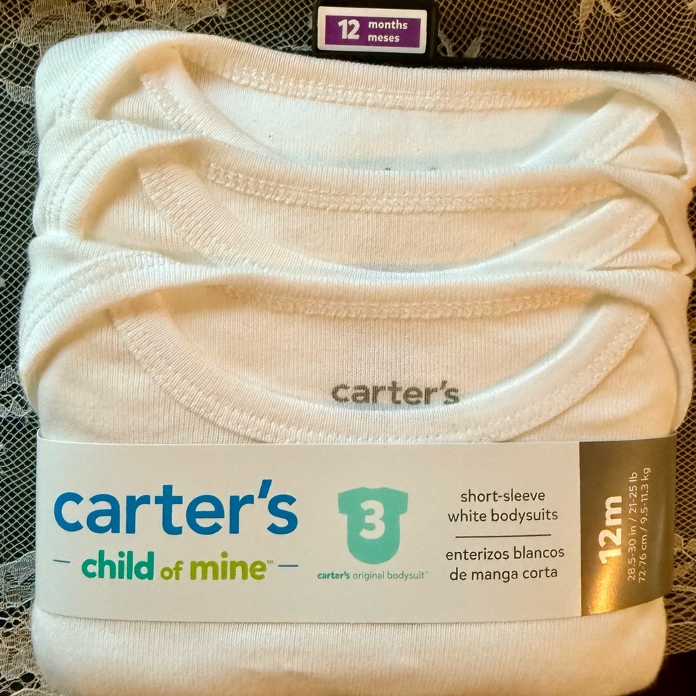 Carter's Child of Mine White Short-Sleeve Bodysuits - 3 Pack